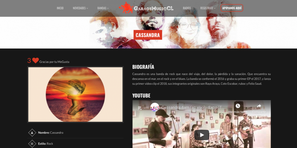 Cassandra en web GarageMusic